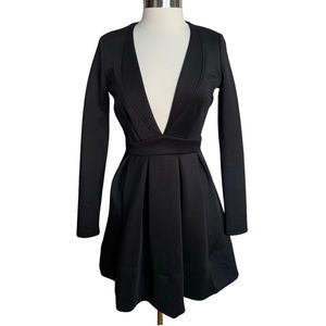 AKIRA Black Dress Size Medium Scuba Long Sleeve Plunge Neckline